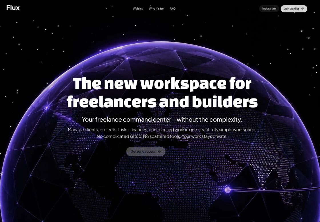 Flux homepage, first screen