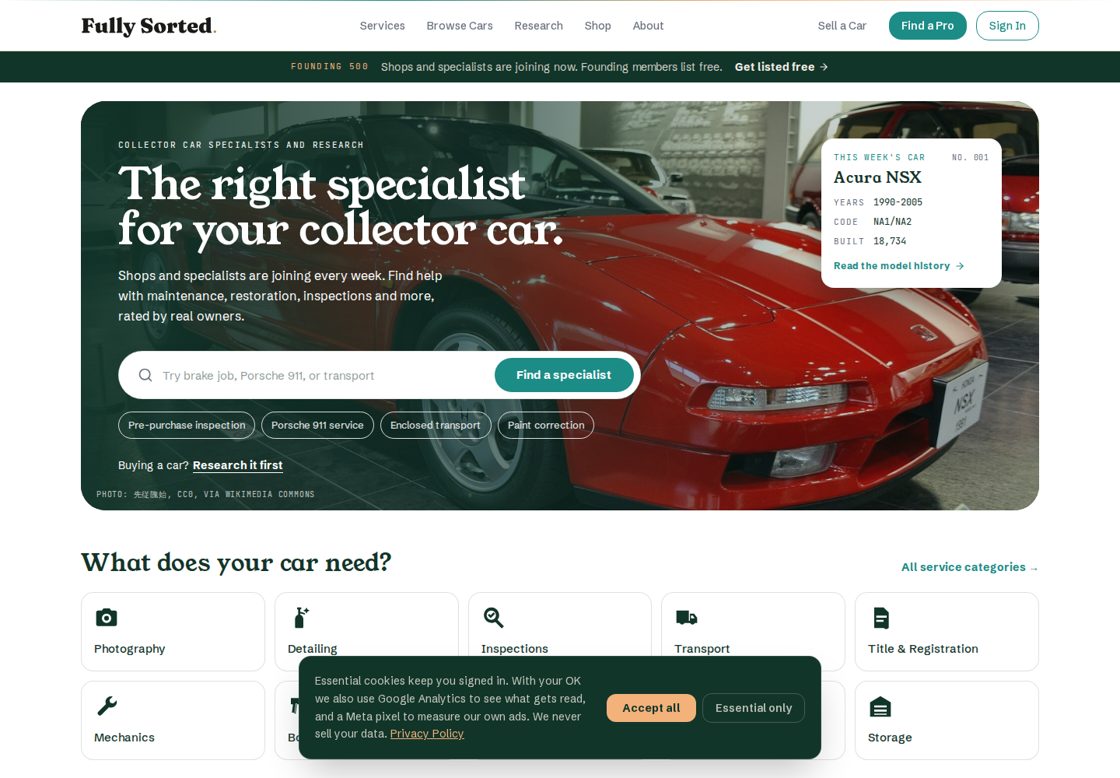 Fully Sorted homepage, first screen