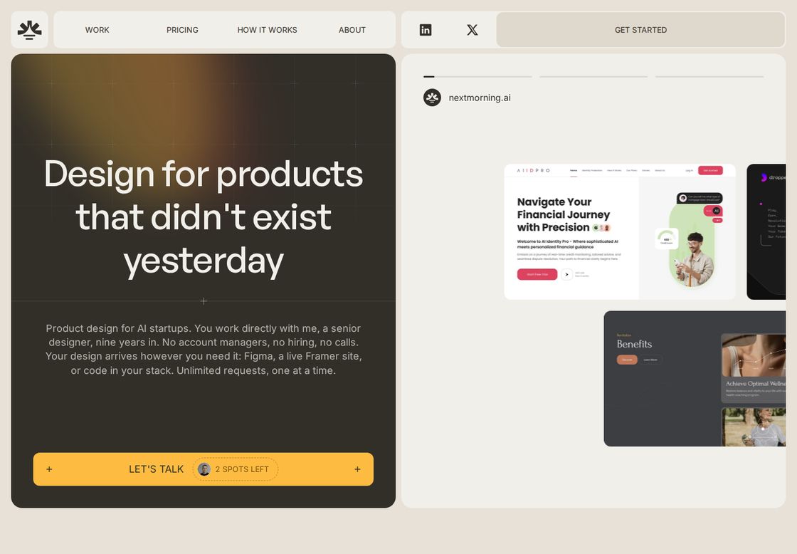 Nextmorning homepage, first screen