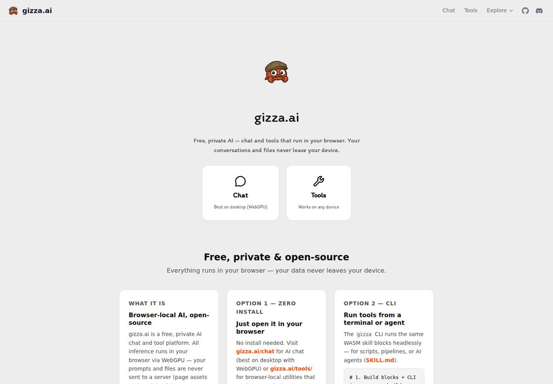 gizza.ai homepage, first screen