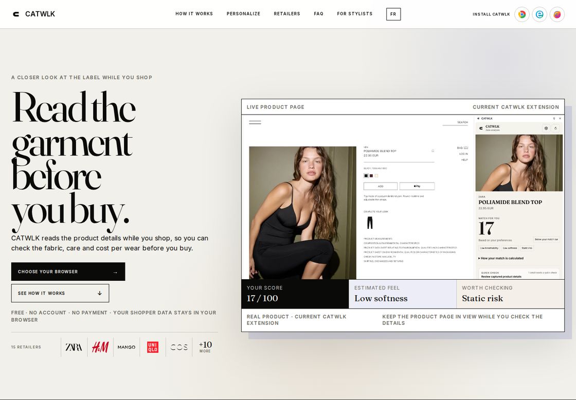 Catwlk homepage, first screen