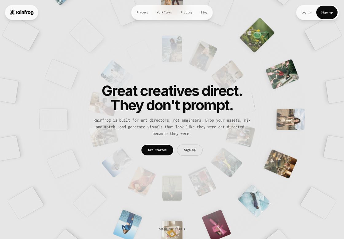 Rainfrog homepage, first screen