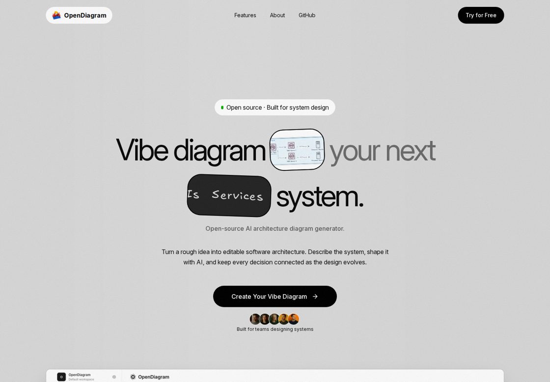OpenDiagram homepage, first screen