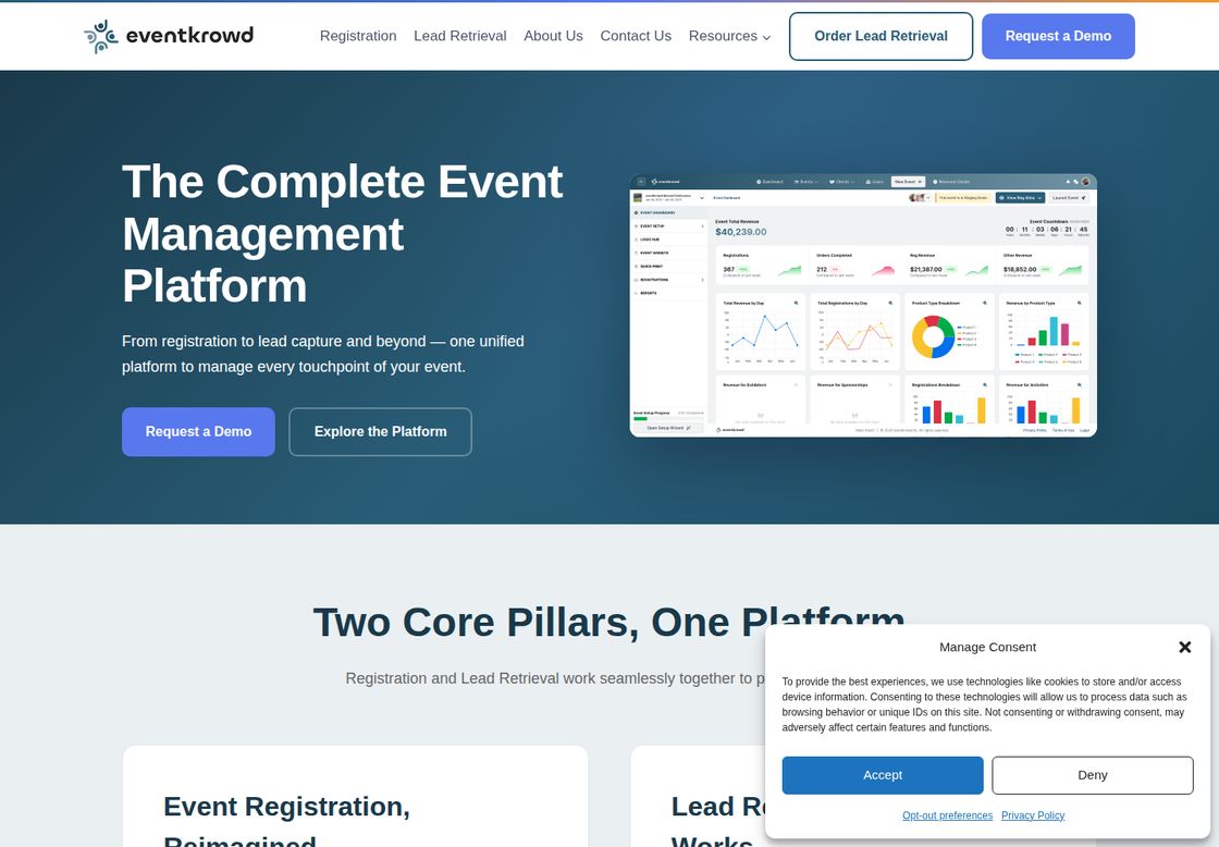 EventKrowd homepage, first screen