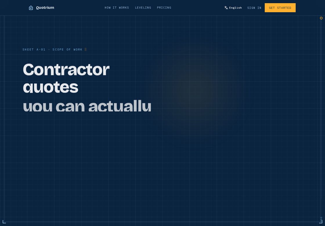 Quotrium homepage, first screen