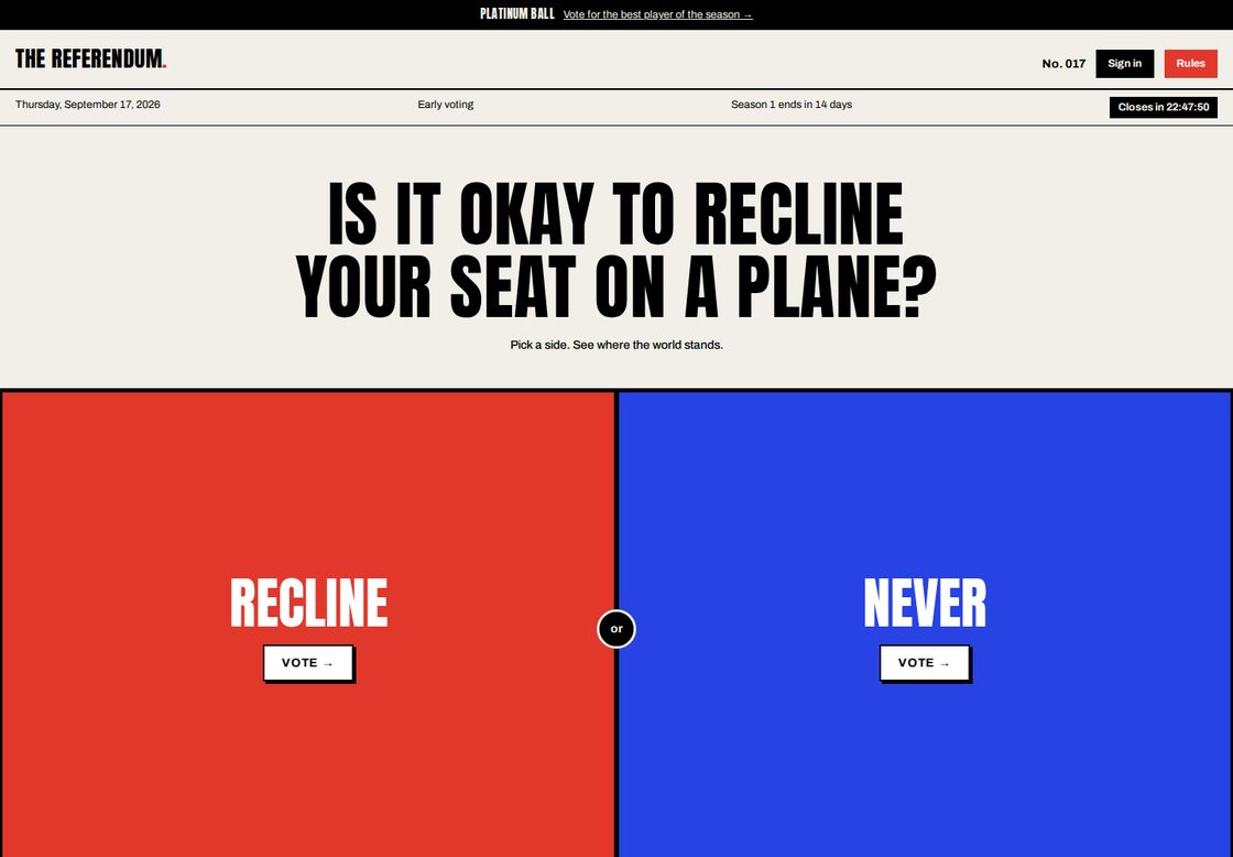 The Referendum homepage, first screen