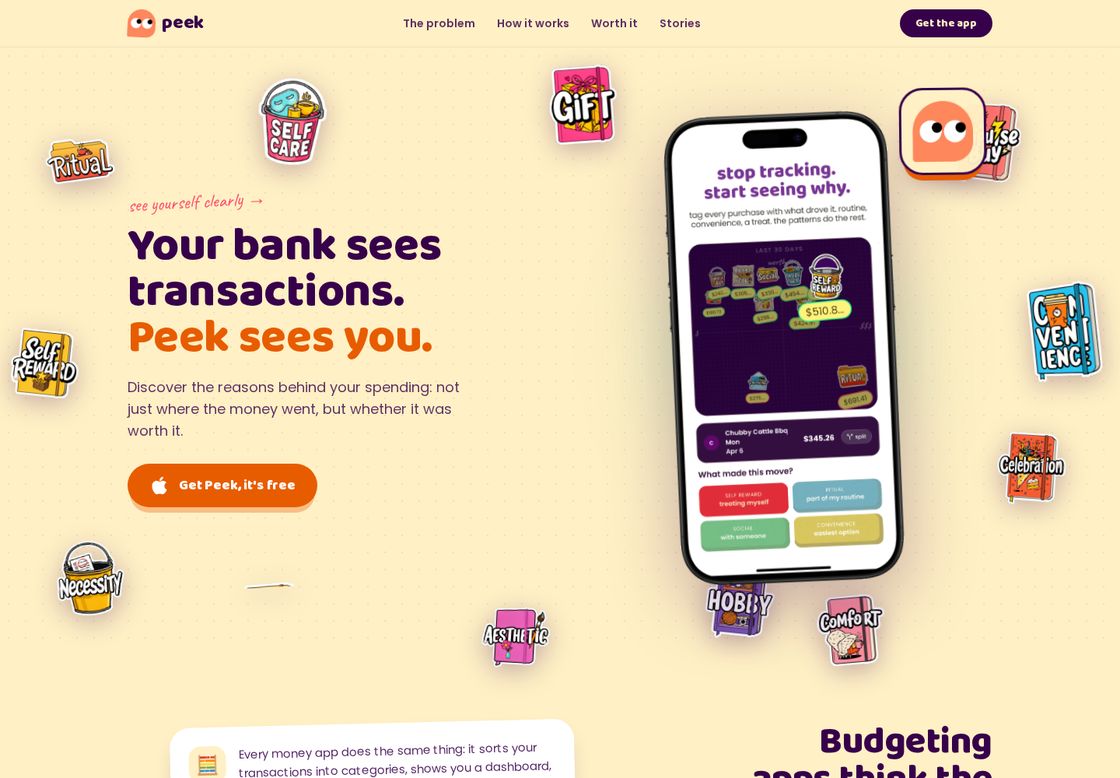 Peek homepage, first screen