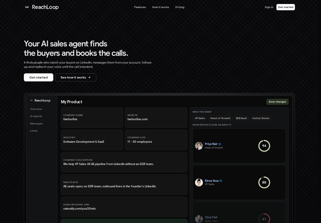 ReachLoop homepage, first screen