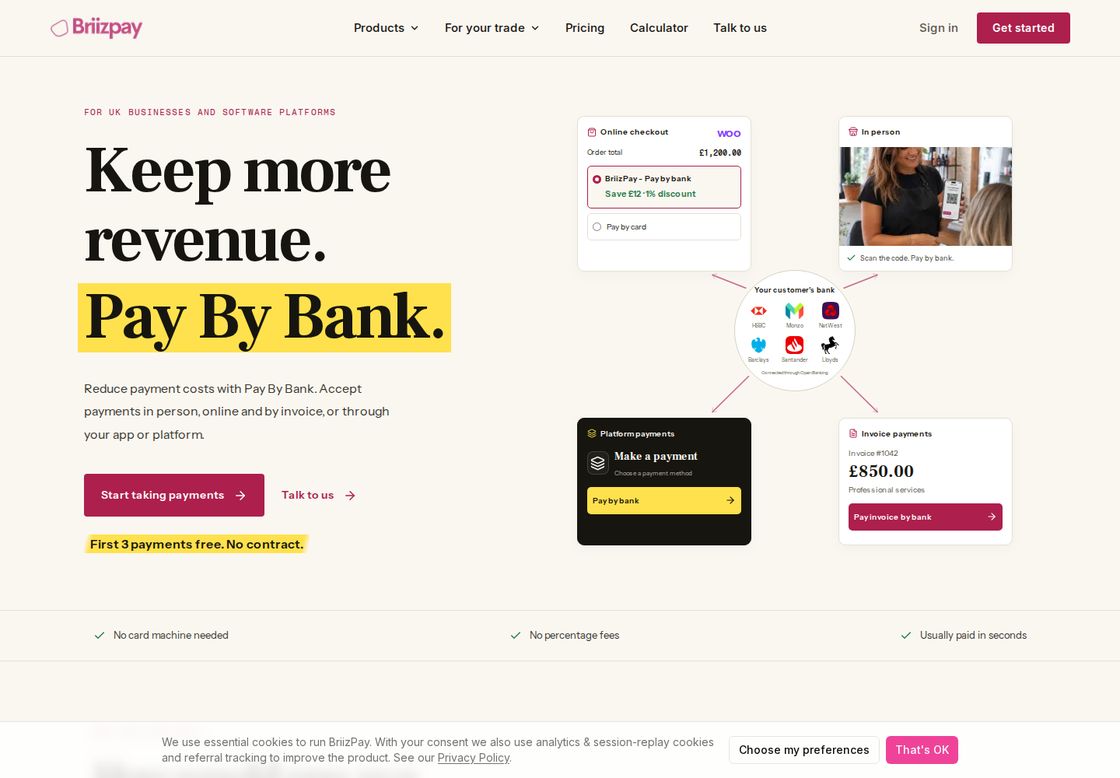 BriizPay homepage, first screen