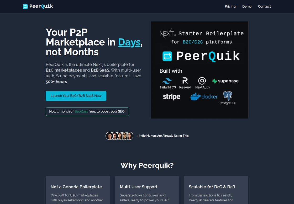 PeerQuik homepage, first screen