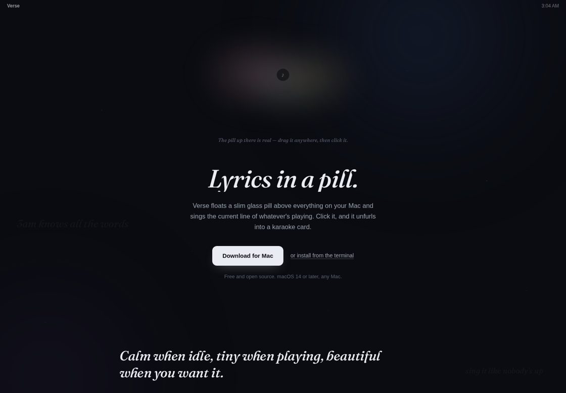 Verse homepage, first screen