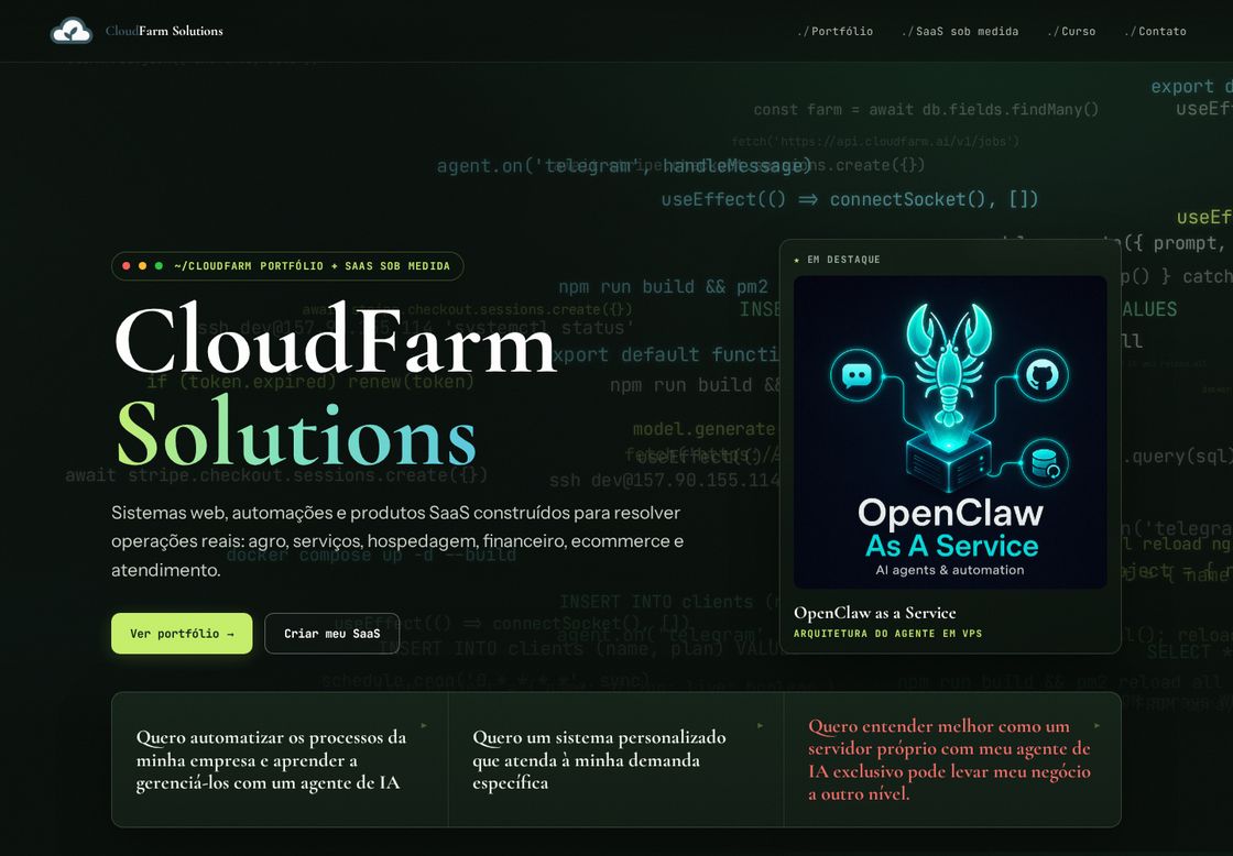 CloudFarm Solutions homepage, first screen