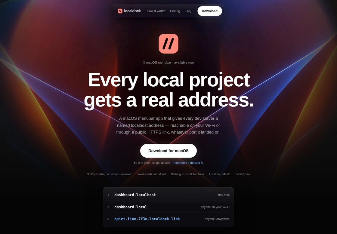 localhost manager homepage, first screen