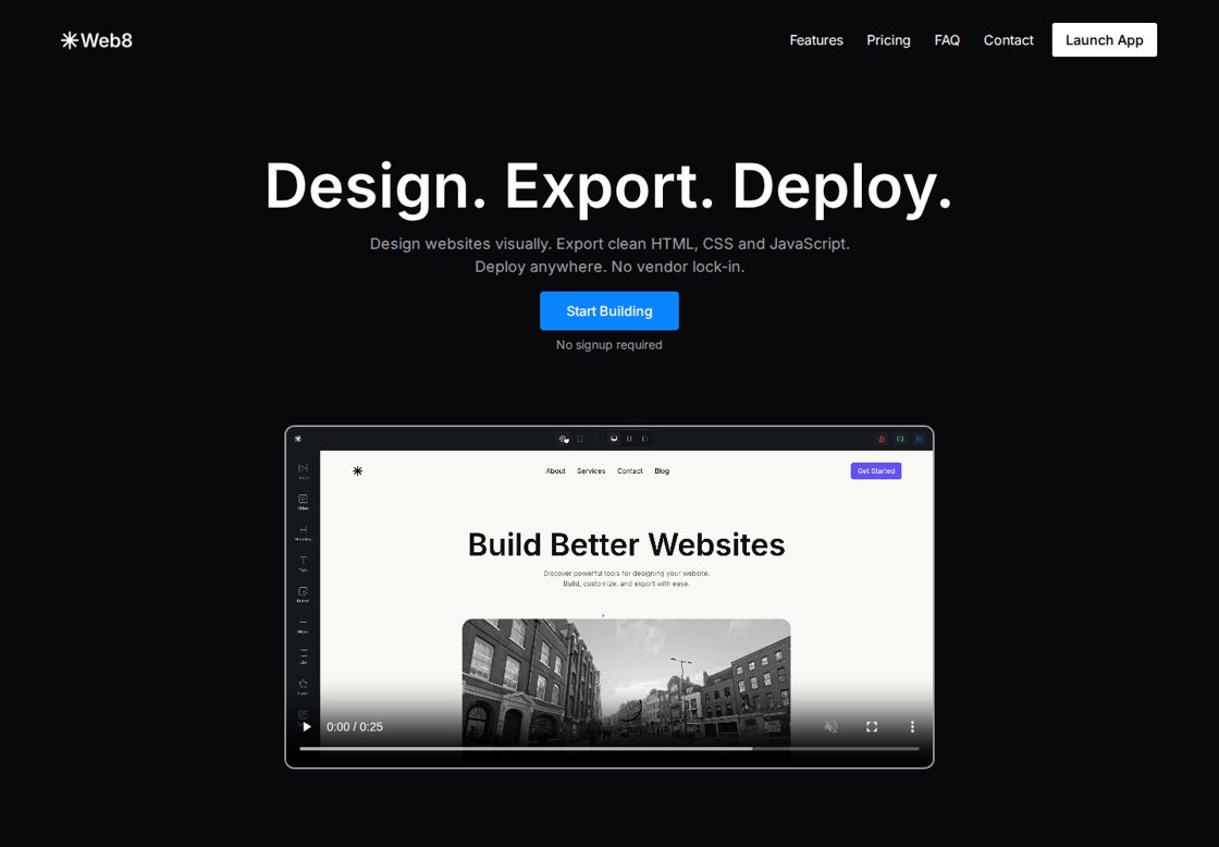 Web8 homepage, first screen