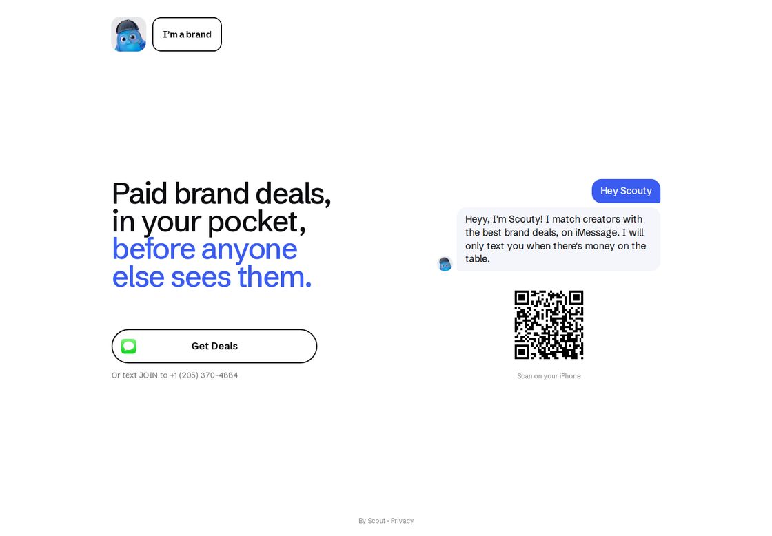 Scouty homepage, first screen