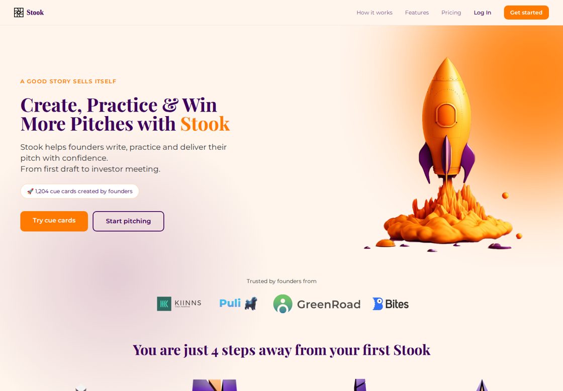 Stook homepage, first screen