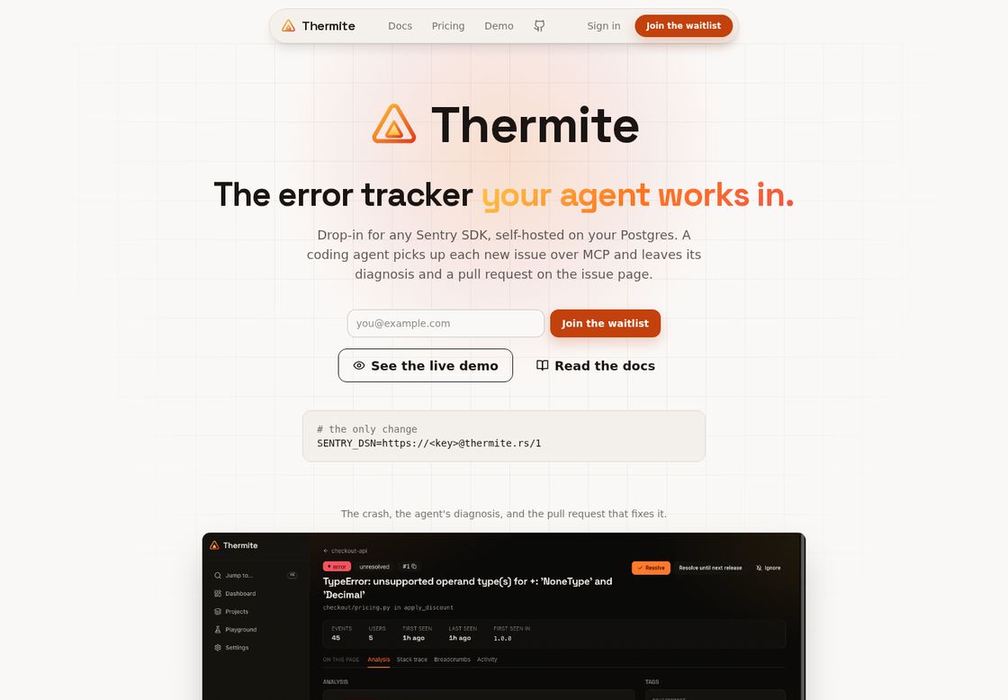 Thermite homepage, first screen