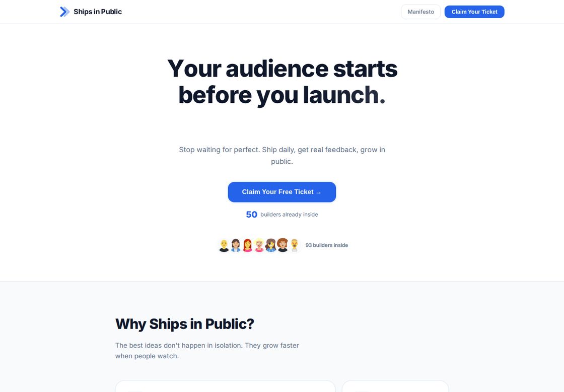 Ships in Public homepage, first screen