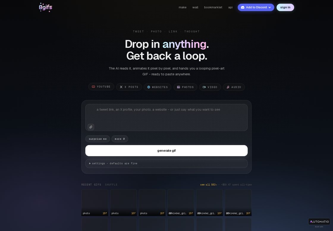 8gifs homepage, first screen
