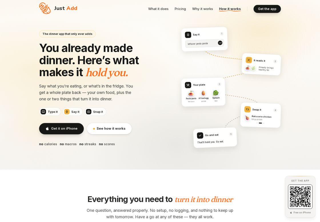 JustAdd homepage, first screen