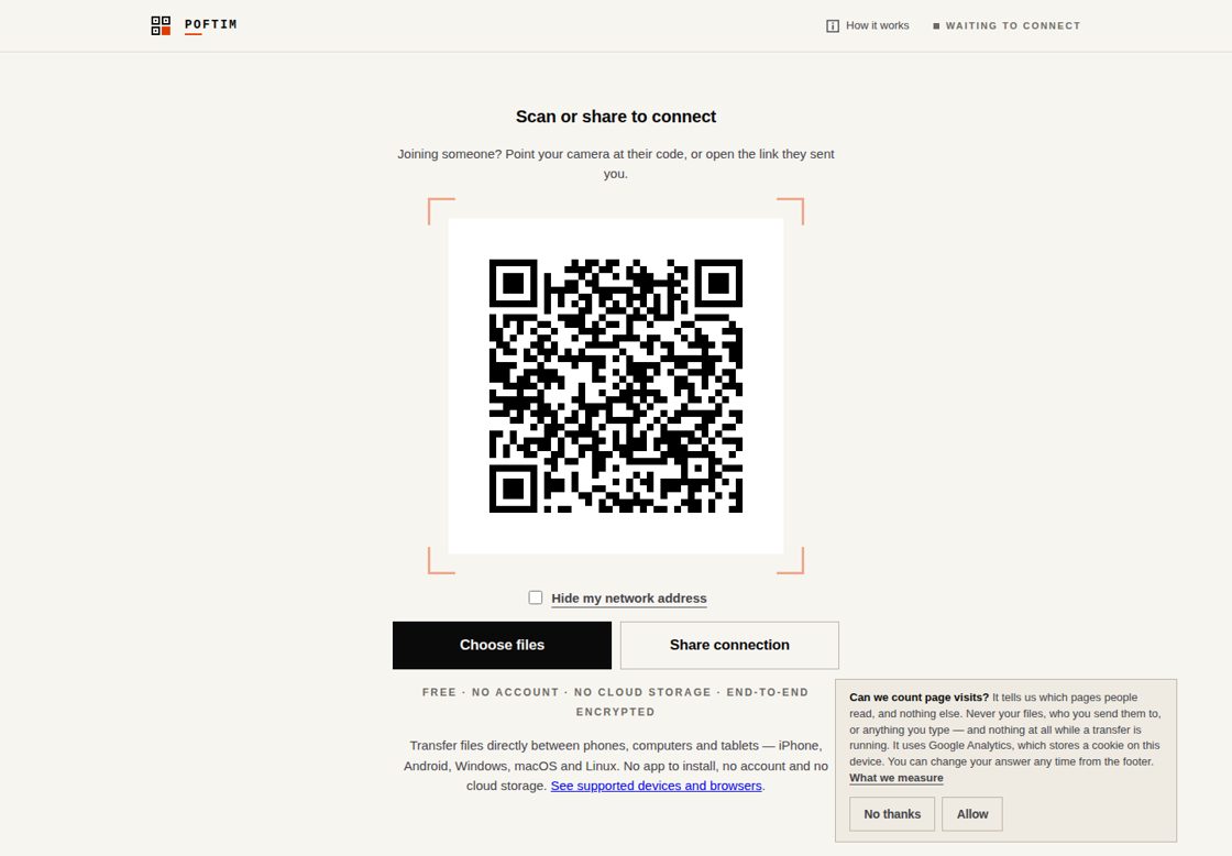 Poftim homepage, first screen