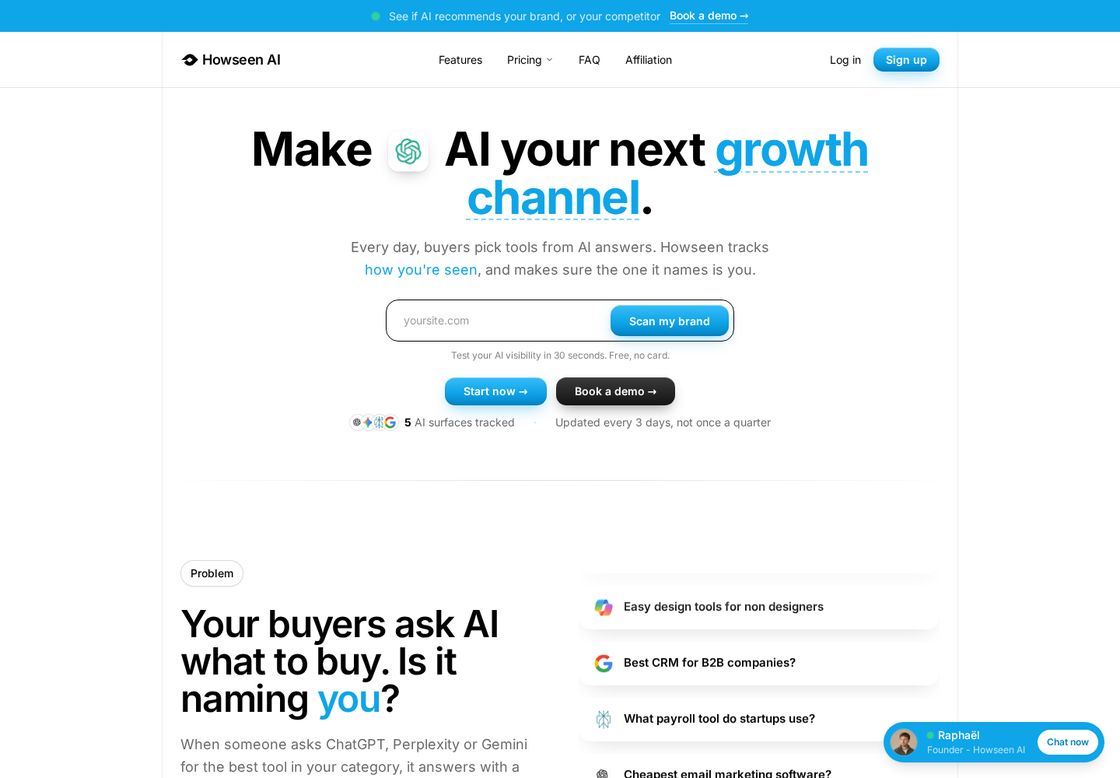 Howseen AI homepage, first screen