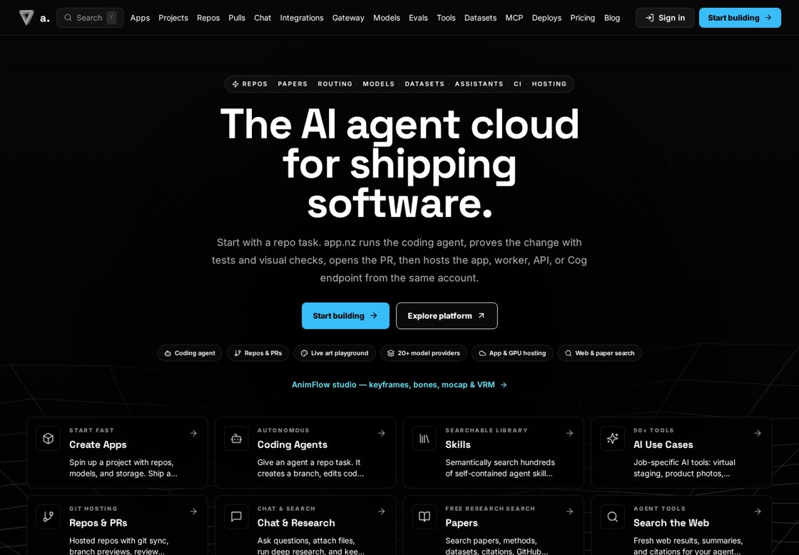 app.nz homepage, first screen