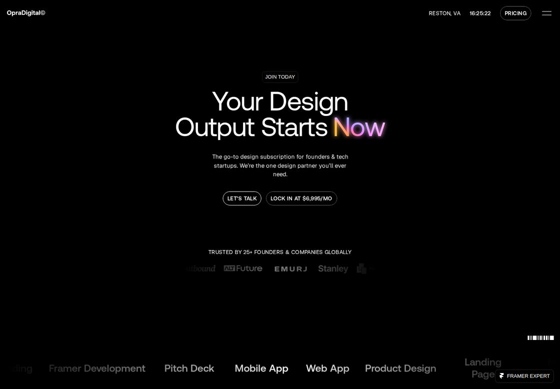OpraDigital homepage, first screen