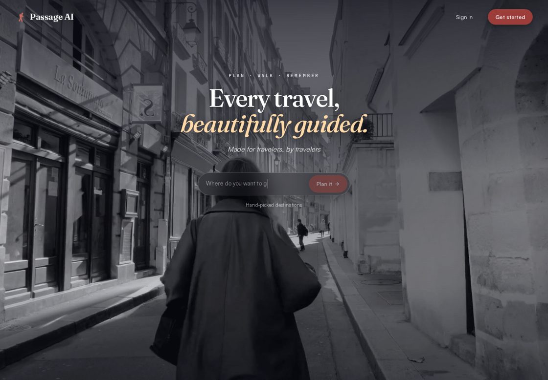 Passage AI homepage, first screen