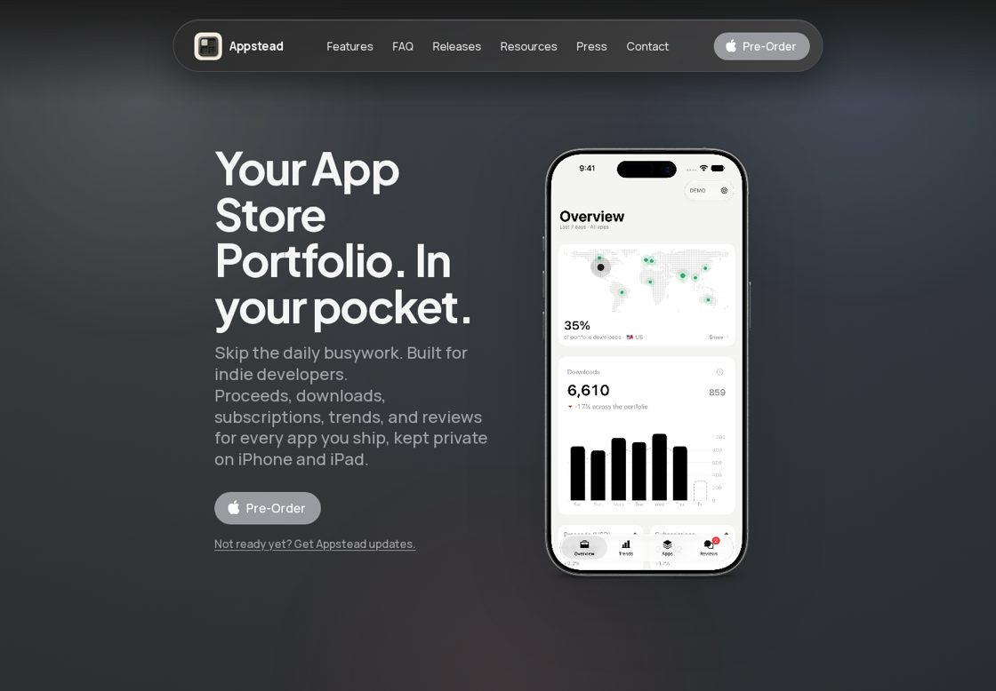 Appstead homepage, first screen