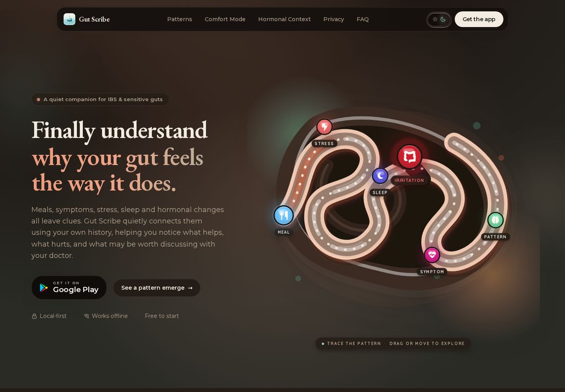 Gut Scribe homepage, first screen