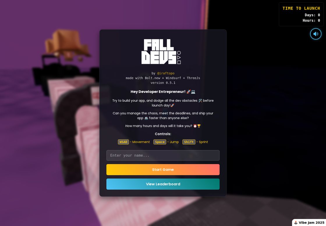 FallDevs homepage, first screen