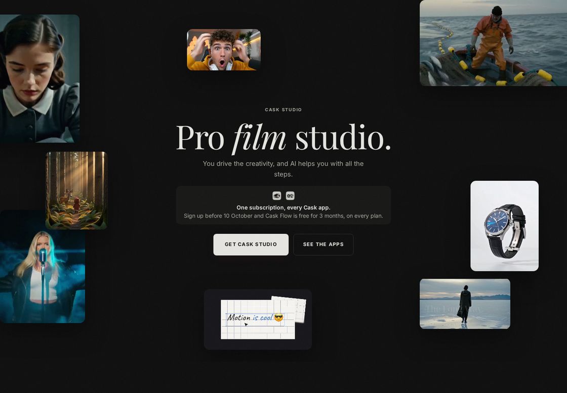 Cask Studio homepage, first screen