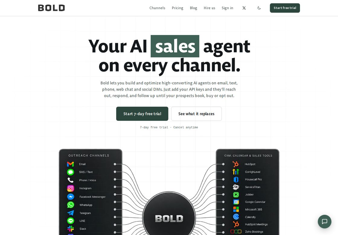 Bold Agent Kit homepage, first screen