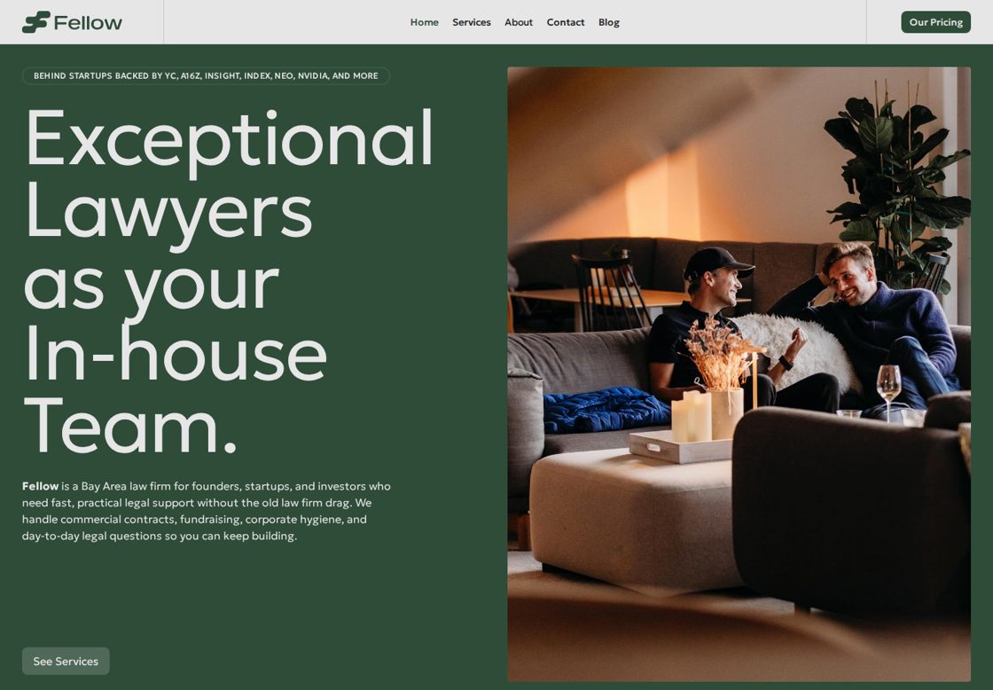 Fellow homepage, first screen