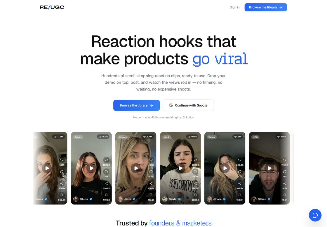 RE/UGC homepage, first screen