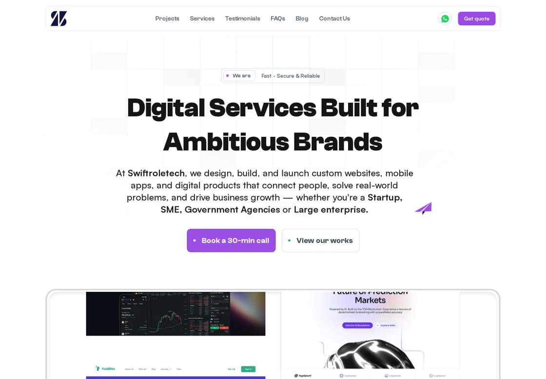 Swiftrole Tech homepage, first screen