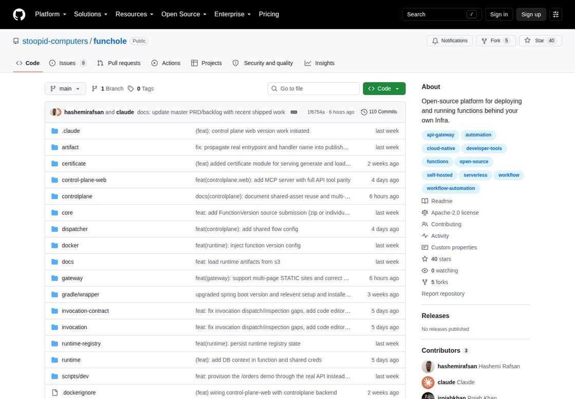 FuncHole homepage, first screen