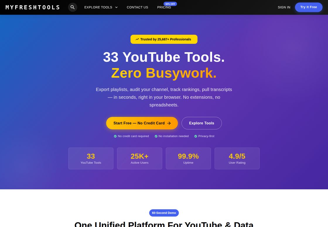 Myfreshtools homepage, first screen
