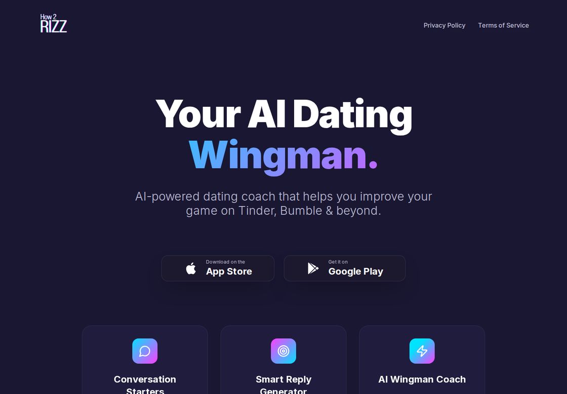 How2Rizz homepage, first screen