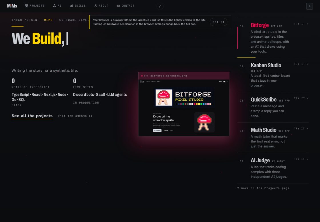 MiMs homepage, first screen
