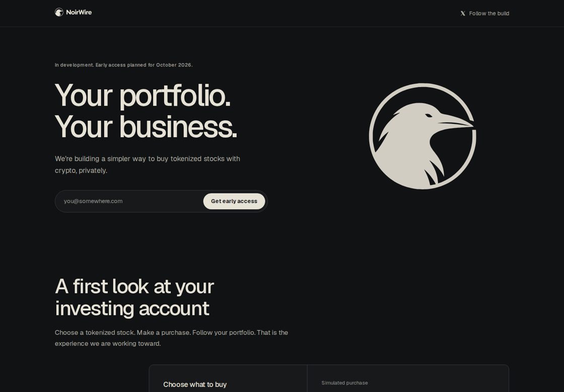 NoirWire homepage, first screen