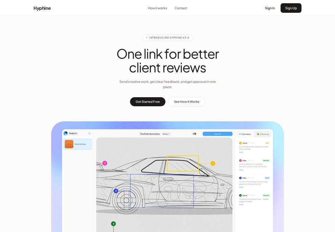 Hyphine homepage, first screen