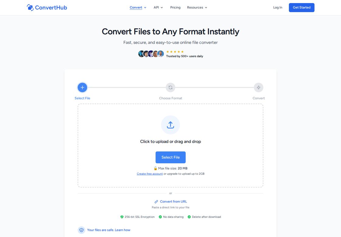 ConvertHub homepage, first screen