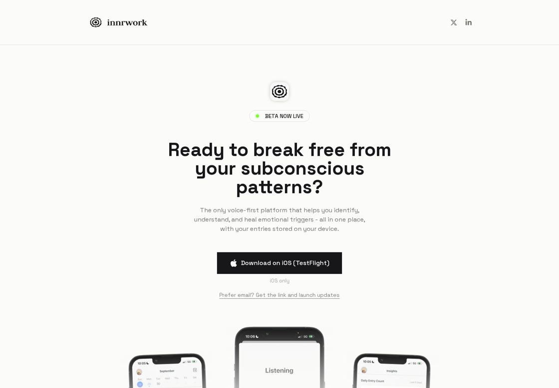innrwork homepage, first screen