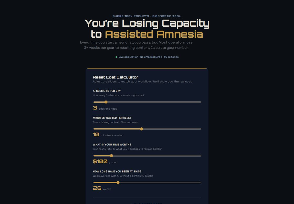 Reset Cost Calculator homepage, first screen