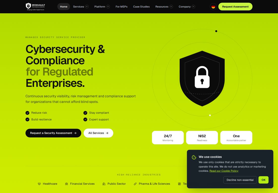 Ironvault Technologies homepage, first screen