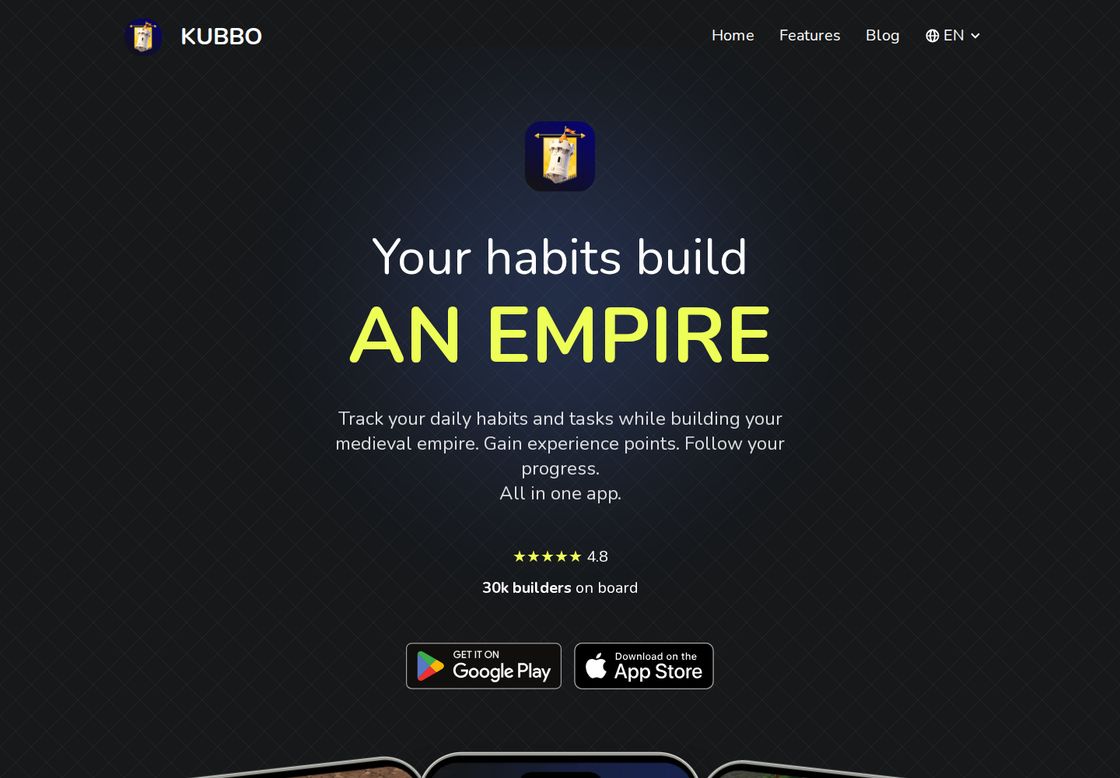 KUBBO homepage, first screen