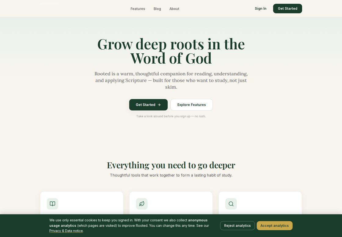 Rooted homepage, first screen