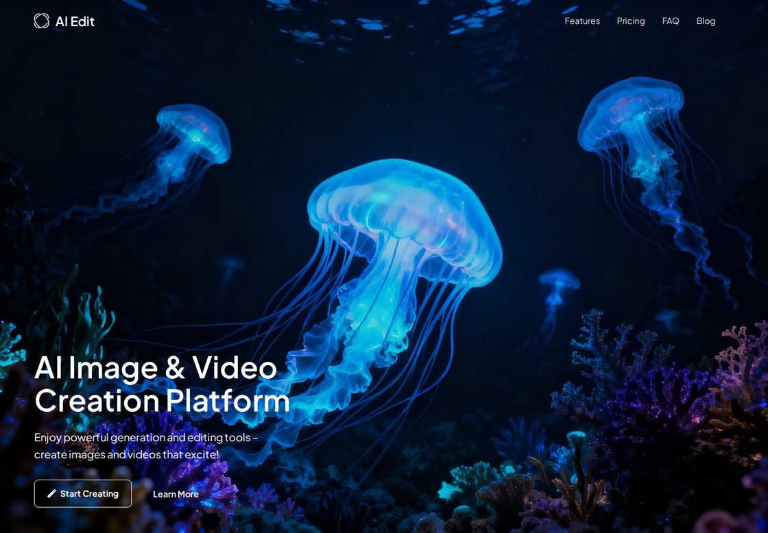 AI Edit homepage, first screen